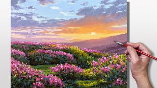 Acrylic Painting Sunset Flower Field [upl. by Lough860]