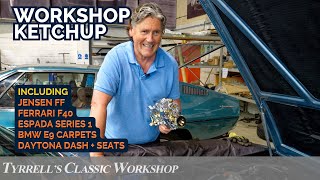 Workshop Ketchup  Ferrari F40 Lamborghini Espada BMW E9 Jensen FF  Tyrrells Classic Workshop [upl. by Neira]