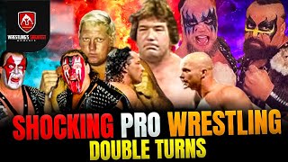 Shocking Double Turns in Pro Wrestling Volume One wwe prowrestling 80swrestling wcw ricflair [upl. by Atikehs208]