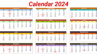 Calendar 2024 with Holidays  Kalendar 2024  Hindu festival with holidays 2024  New Calendar 2024 [upl. by Sidwohl]