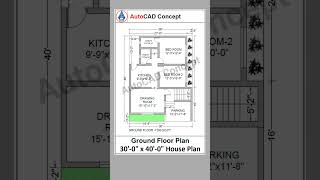 30x40 House plan with car parking  30 by 40 Simple House plan  1200 SqftHouse Plan house 2d [upl. by Ofella]