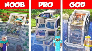 Minecraft NOOB vs PRO vs GOD UNDERWATER MODERN HOUSE BUILD CHALLENGE in Minecraft  Animation [upl. by Anigar681]