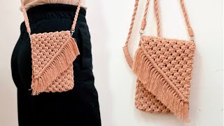 Easy Macrame Mini Bag  Phone Bag Tutorial  Cross body Bag [upl. by Gazo]