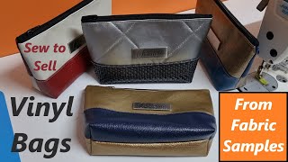 DIY Vinyl Cosmetic Bag Sew to Sell from sample swatch fabric pieces Tutorial how to make a small bag [upl. by Ahsenot]