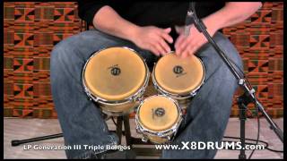 Bongos at X8 Drums LP GENERATION III TRIPLE BONGOS LP202AW X8 DRUMS [upl. by Teria306]