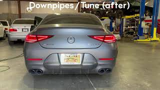 2019 CLS 53 AMG Custom Downpipes BeforeAfter [upl. by Theressa]