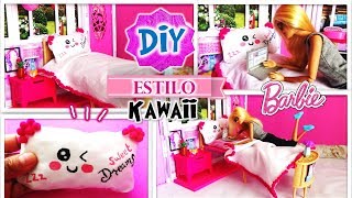 DIY Decora CAMA de muñeca Barbie Estilo KAWAII ALMOHADA  Sobrecama Colchón SIN COSER [upl. by Nerradal701]