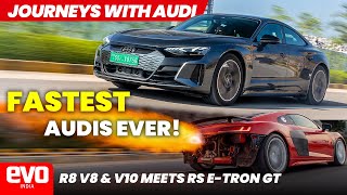 The evolution of Audi’s fastest  Audi R8 V8 amp V10 meets RS etron GT  Branded Content  evoIndia [upl. by Nylhtak470]