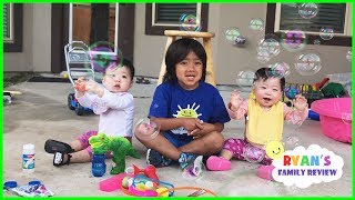 Twin Babies First time Playing with Family Fun Giant Bubble Toys [upl. by Onej]