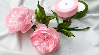 DIY satin ribbon roseshow to make english Roses with satin ribbon easy [upl. by Betthezul]