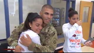 Soldier returns from Iraq to surprise twin sisters at Virginia high school [upl. by Nwahs365]