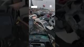 Dozens of Cars Pile Up on Icy Highway in China [upl. by Notluf619]