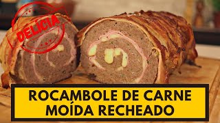 Delicioso e fácil de preparar ROCAMBOLE DE CARNE MOÍDA COM PRESUNTO E QUEIJO [upl. by Leonard]