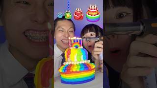 Rainbow Birthday cake challenge ASMR🥵🎂 asmr mukbang shorts [upl. by Narcho]