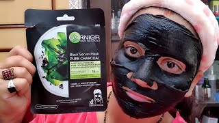 Garnier Skin Naturals Black Serum Mask Pure Charcoal review amp demo  Poretightening SHEETMASK  RARA [upl. by Hermione]