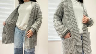 Crochet Classic Ribbed Long Cardigan Tutorial [upl. by Akinat]