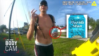 Shirtless Florida Man Yells at Cars While Slamming Beers — Bodycam [upl. by Gnous]