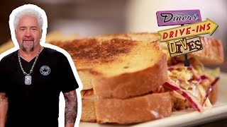 Guy Fieri Eats One MONSTER Pastrami Sandwich in Denver  Diners DriveIns and Dives  Food Network [upl. by Einiffit]