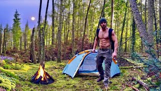 Amazing Wild Tent Camping in the Woods  Campfire  Cooking [upl. by Nylinnej]