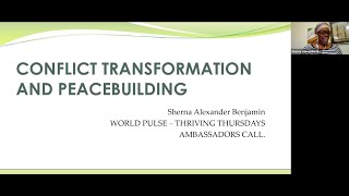 Conflict Transformation and Peacebuilding  Sherna Alexander Benjamin [upl. by Johm]