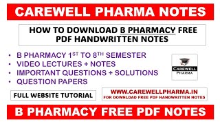 How To Download B Pharmacy Notes FREE  pdf  Video Lectures  Website Tutorial  Carewell pharma [upl. by Nylasor]