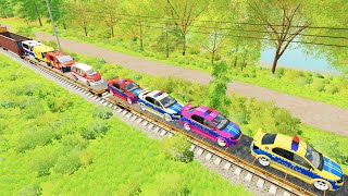 TRANSPORTING ALL CARS POLICE MINIBUS POLICE SEDAN TRUCK TO LOADING IN TRAIN Farming Simulator 22 [upl. by Selle]