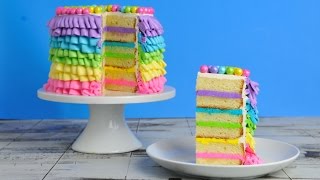 RAINBOW BUTTERCREAM RUFFLE CAKE HANIELAS [upl. by Arlena923]