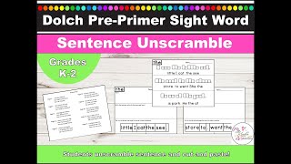 Sight Word Mixed Up Sentence Unscramble Dolch PrePrimer Sentence Word Boxes [upl. by Lemyt]