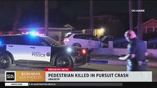 Police search for a pursuit suspect who killed 1 and crashed into an Anaheim home [upl. by Baerl]