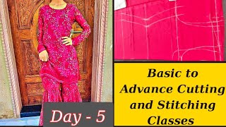 Basic to Advance Cutting and Stitching Classes Day 5 Deep nack Kurti cutting and stitching [upl. by Jeffers]