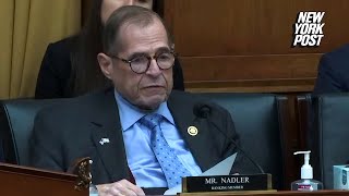 Rep Nadler speaks during hearing shortly before being pictured with head down eyes closed [upl. by Jule14]