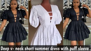 Tutorial on deep v  plunge neckline short tiered dress [upl. by Archibold]