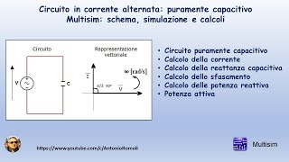 Circuito in corrente alternata puramente capacitivo con Multisim costruzione circuito e simulazione [upl. by Derrick]