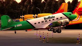 Buffalo Airways DC3 taxiing in to the Buffalo apron at Yellowknife Intl Airport in MSFS 2020 [upl. by Yukio]