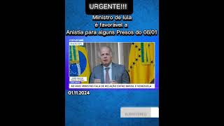 Ministro da Defesa defende anistia para presos políticos 0801 [upl. by Meeks859]