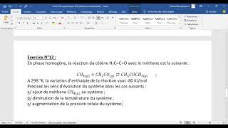 Td thermodynamique exercice 12 exercice sur les équilibres chimiques [upl. by Birgitta]