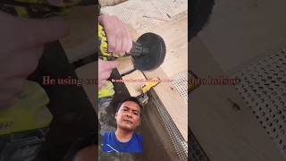 He using cordless drill connected to holesaw cordlessdrill woodworking wood diy powertools [upl. by Tawsha]