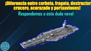 ¡DIFERENCIA ENTRE CORBETA FRAGATA DESTRUCTOR CRUCERO ACORAZADO Y PORTAAVIONES [upl. by Viquelia]