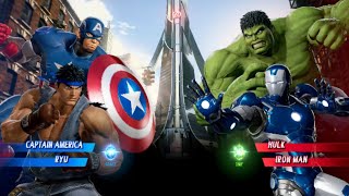 Captain america amp Ryu Vs Hulk amp Ironman Very HardAI Marvel vscapcom infinite [upl. by Anilorac117]