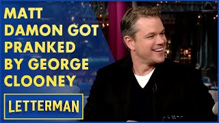 George Clooneys Prank on Matt Damon Tina Fey and Amy Poehler  Letterman [upl. by Nezam]