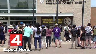 Demonstrations move to jail as proPalestinian protesters cleared from University of Michigan campus [upl. by Ecirtahs]