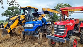 Jcb 3dx Eco Excellence Backhoe Machine Loading Red Mud In Mahindra and Sonalika Tractor  Jcb Video [upl. by Meeharb]