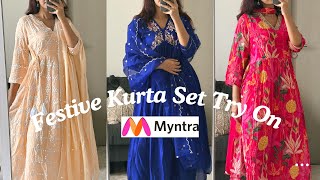 Myntra Festive Kurta Set Try on Haul  DiwaliWedding season outfits  Myntra Finds [upl. by Caresse]