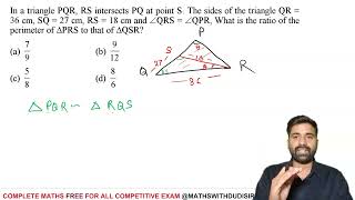 In a triangle PQR RS intersects PQ at point S The sides of the triangle QR  36 cm [upl. by Elwyn]