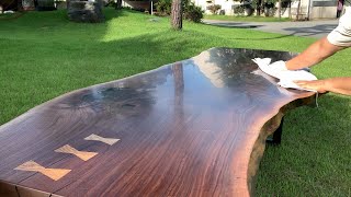 Making a Walnut Live Edge Slab Table  Woodworking [upl. by Ransell]