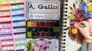 A Gallo Handmade Watercolor palette update swatching new colors amp painting share sketchbook tour [upl. by Ansley631]