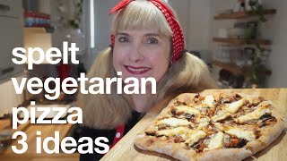 Spelt Pizza Part 2 Vegetarian 3 topping ideas tomato amp cheese potato Mexican veggie [upl. by Ainimre]