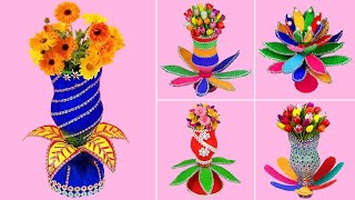 5 Beautiful Flower Vase DIY Ideas With Plastic Bottle  How to Make Flower Vase with Plastic Bottle [upl. by Egdamlat]