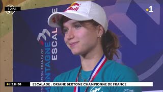 En escalade Oriane Bertone a décroché son deuxième titre daffilée de championne de France de bloc [upl. by Ydnirb846]