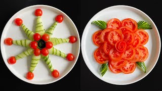 2 Beautiful Salad Decoration Ideas  Tomato amp Cucumber Plate Decoration  Easy Tomato Flower Art [upl. by Inah]